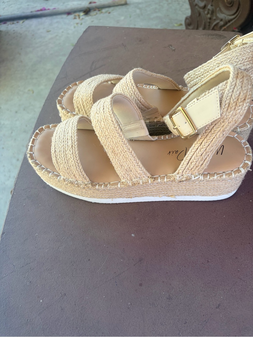 Wild Pair Beige Braided Espadrille Platform Sandals